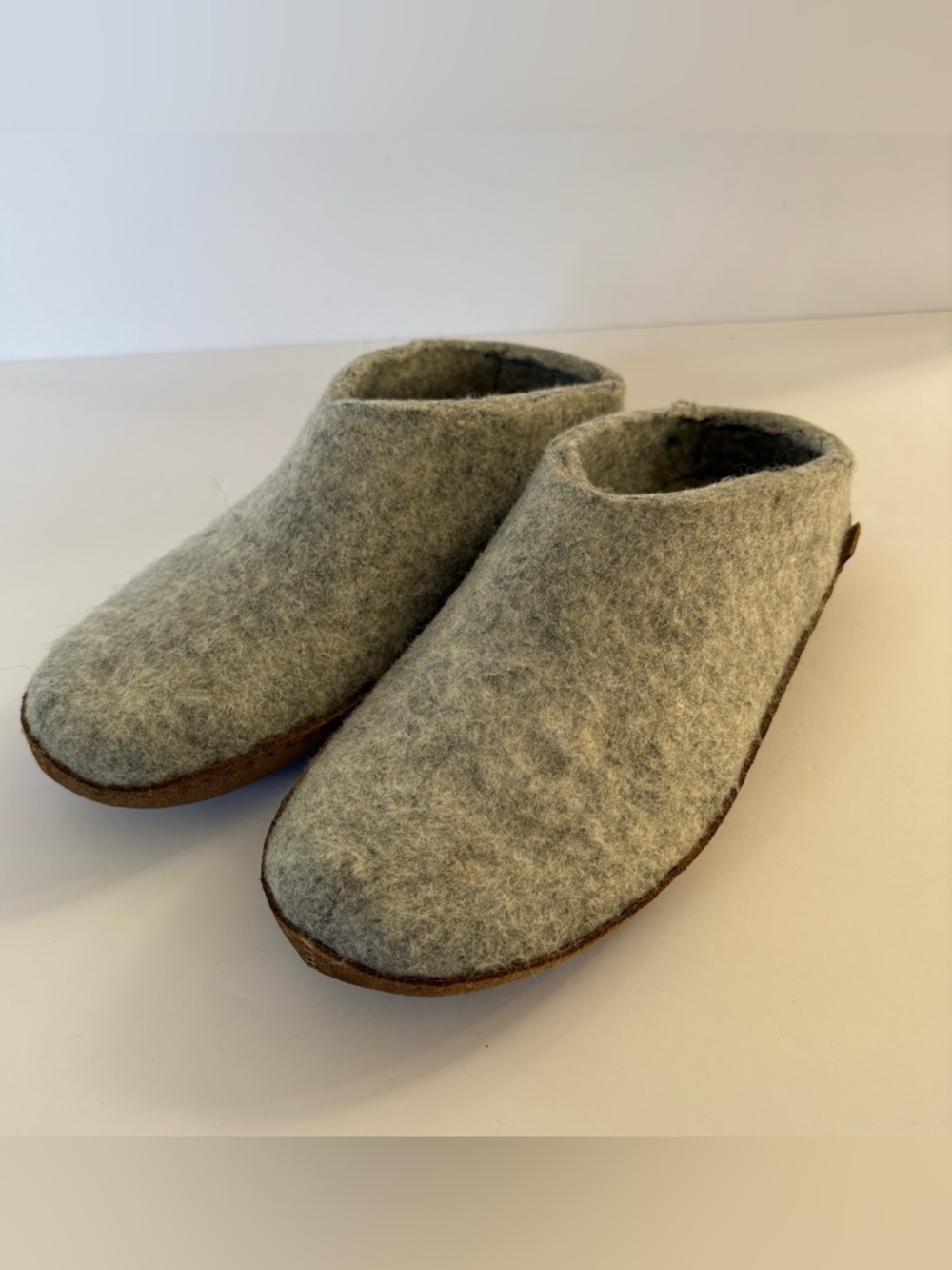 Glerups Wool SLIP-ON Shoes Men Calfskin LEATHER SOLE GREY 43 Cozy Lounge Comfy